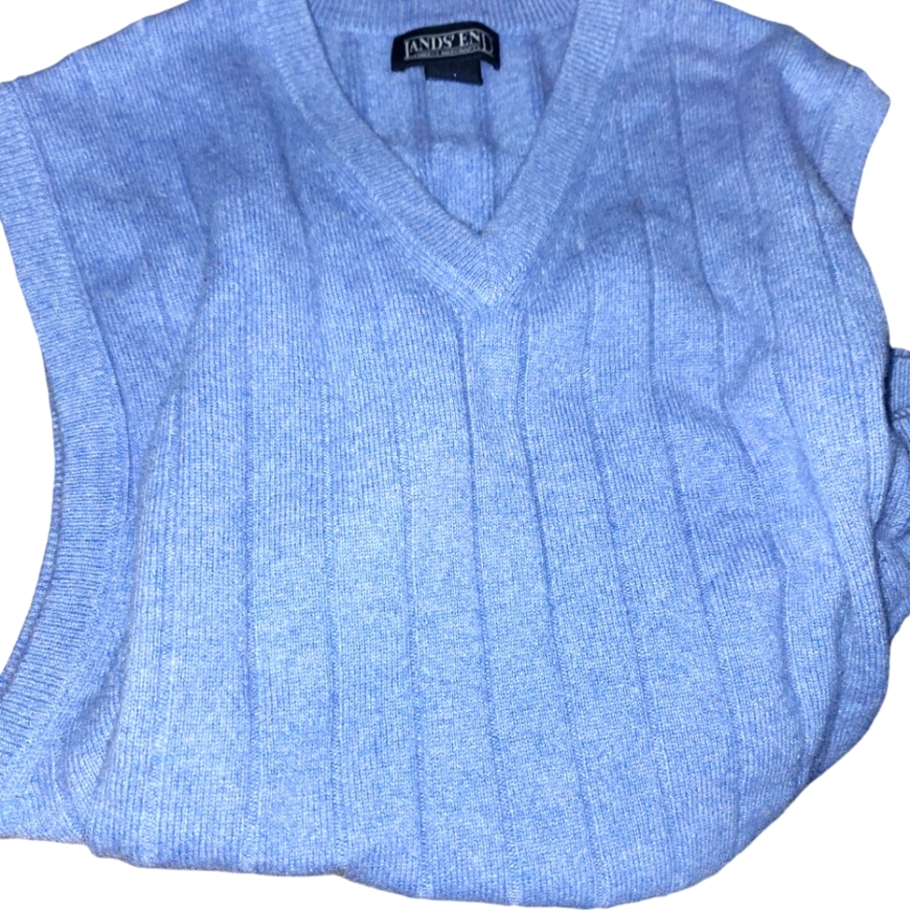 Cashmere Men's (or women's) 100% Lands End sweater vest. Periwinkle blue.